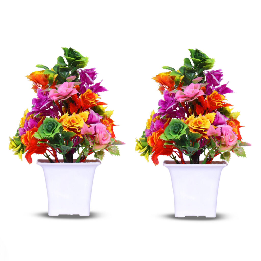 Fancy Pot Artificial Plants For Home Decore ( 19 CM Multicolour ) Pack of 2