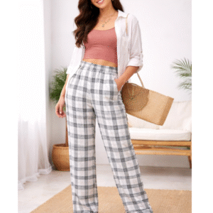 Summer Wear Plaid Palazzo Pants for Women