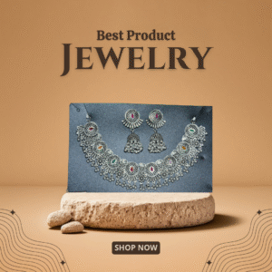 Oxidized Silver Plated Necklace Set with Jhumka Earrings