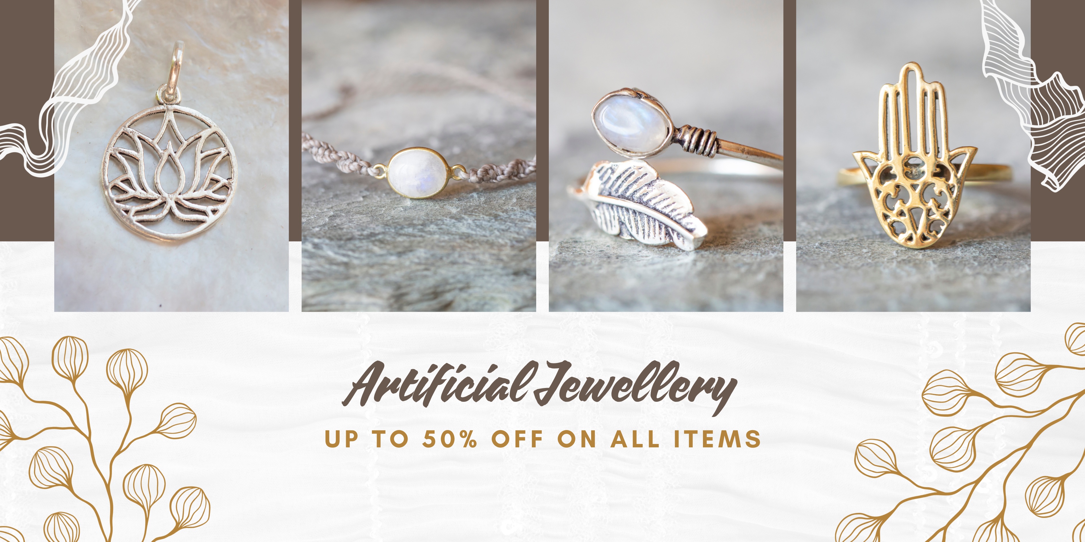 Beige Brown and Gold Minimalist Jewelry Sale Banner