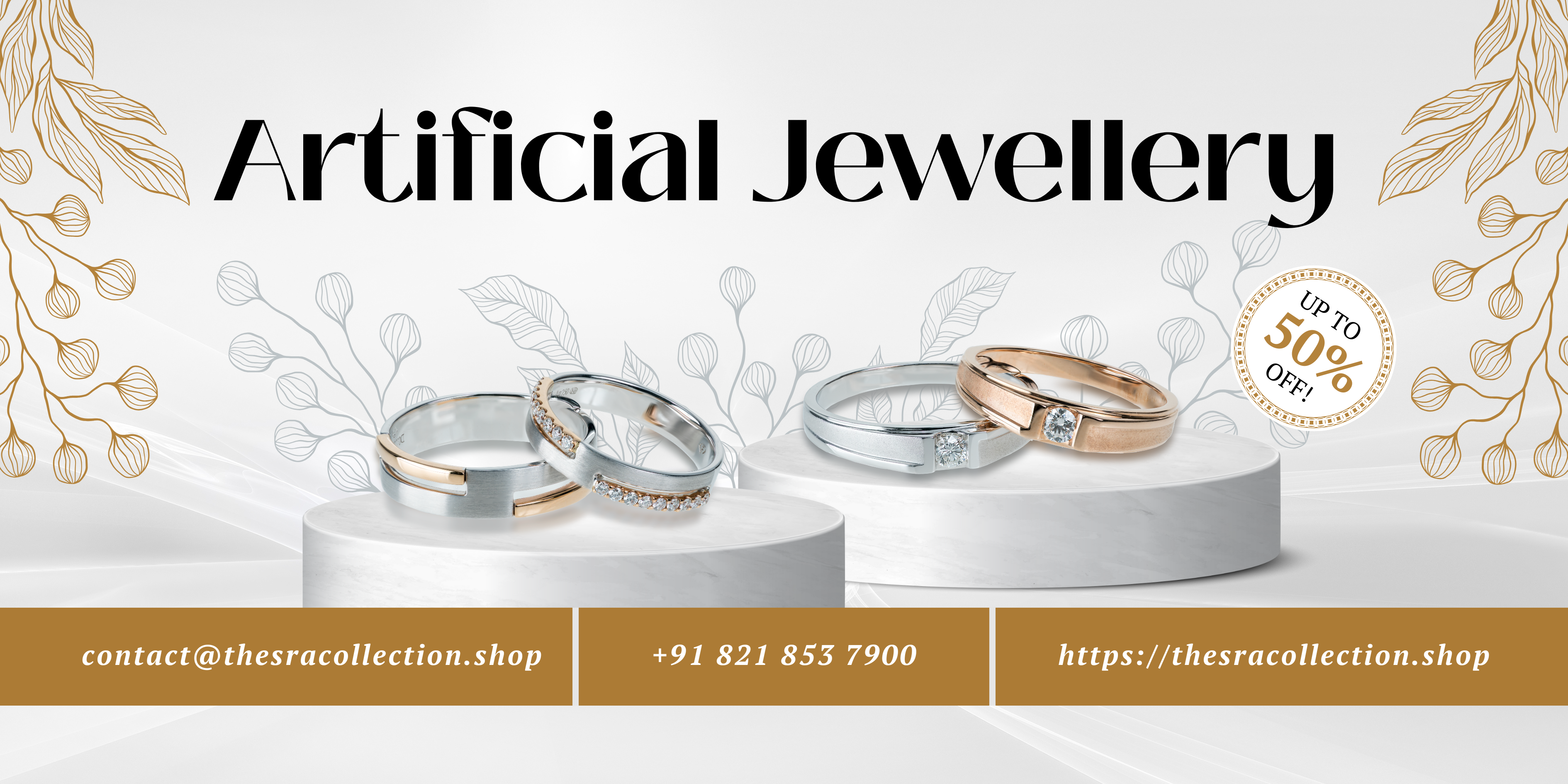 Gold and Silver Elegant Floral Jewelry Collection Medium Banner