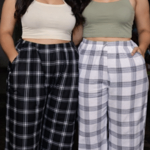 Women High Waist Black & White Checkered Palazzo Pants | Wide Leg Casual Wear