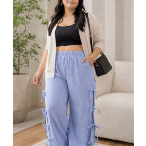 Blue High Waist Checkered Palazzo Pants for Women