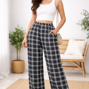 Women High Waist Checkered Palazzo Pants
